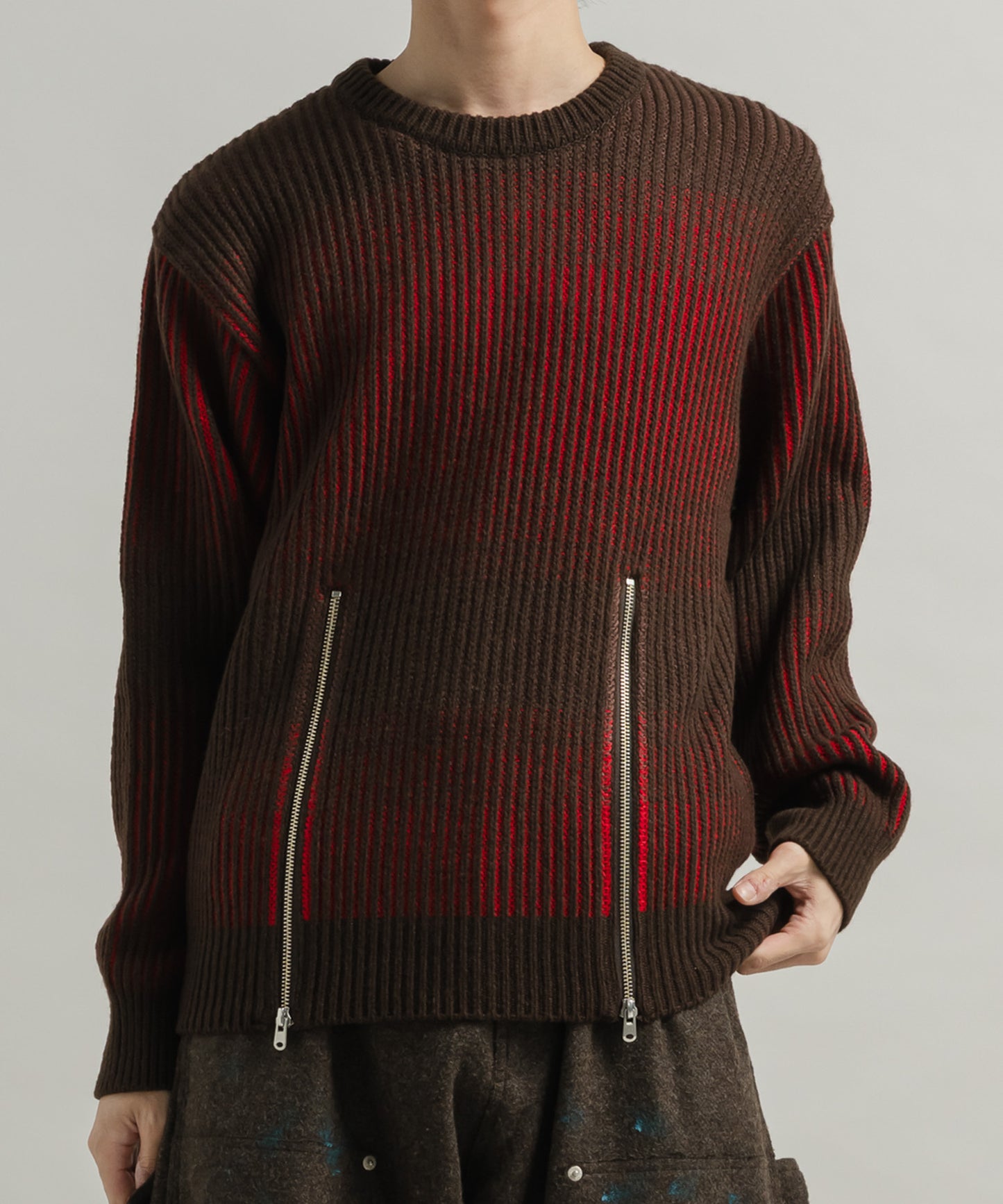 GRADATION ZIP CREW KNIT