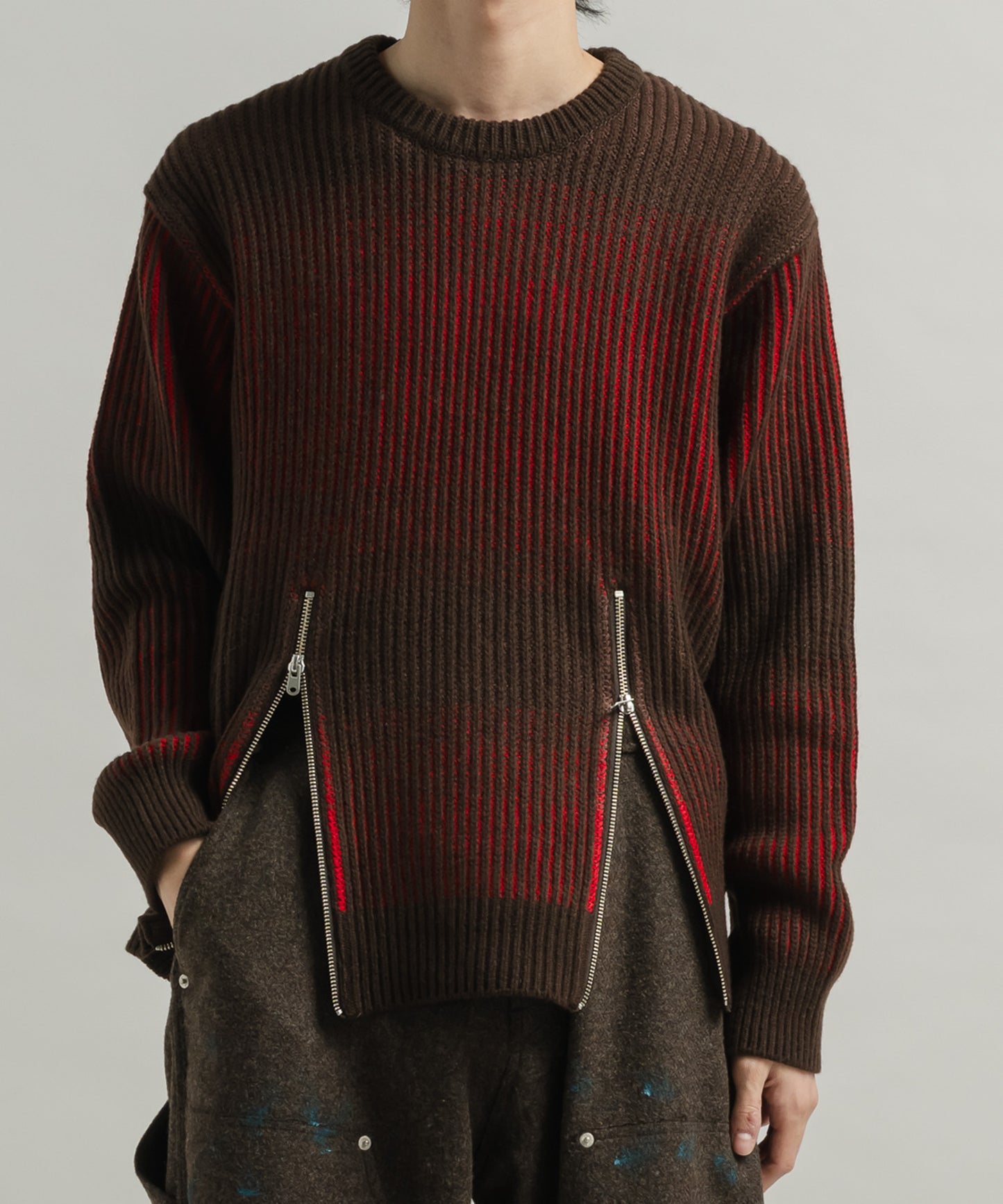 GRADATION ZIP CREW KNIT
