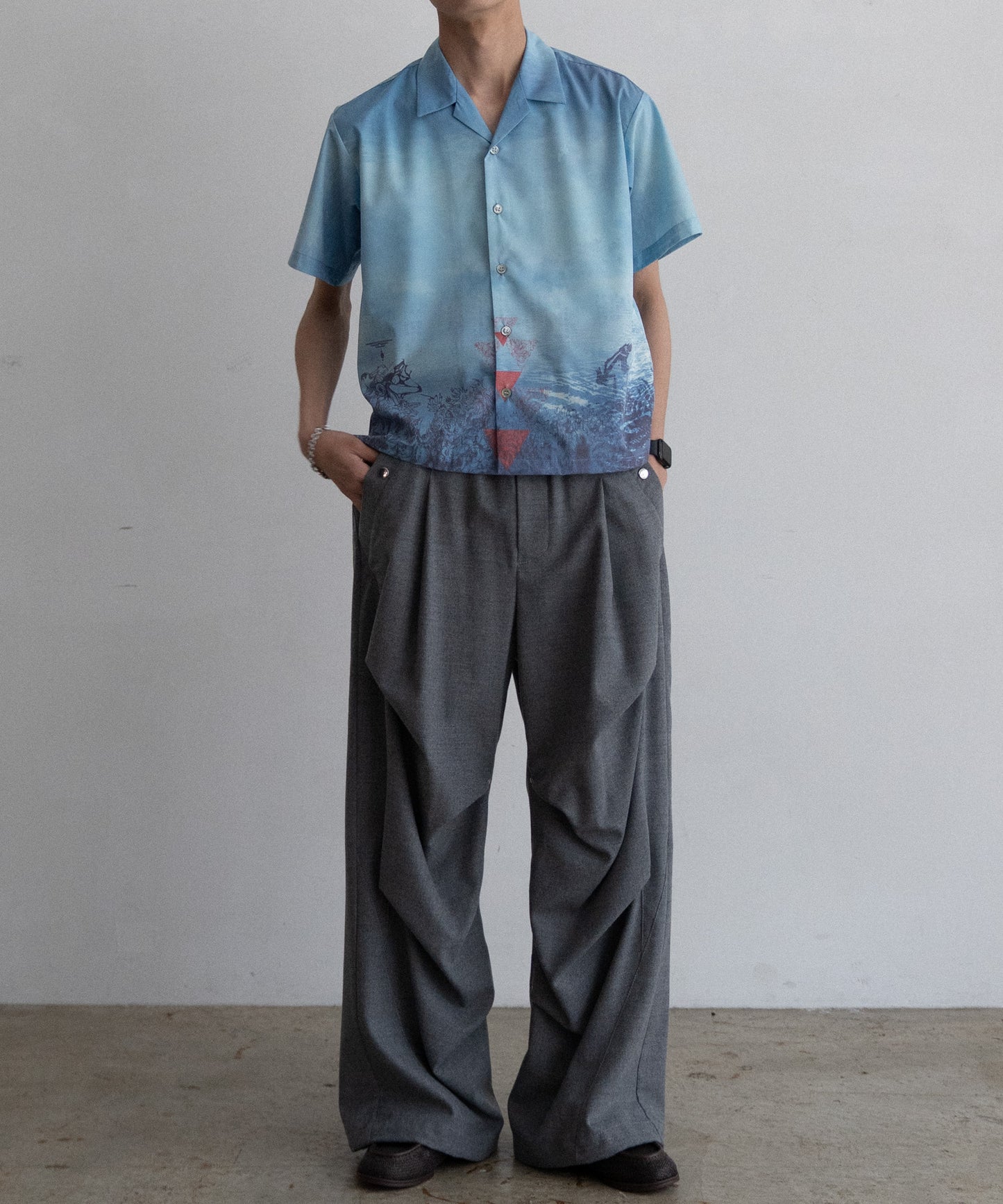 Print Open Collar Shirt