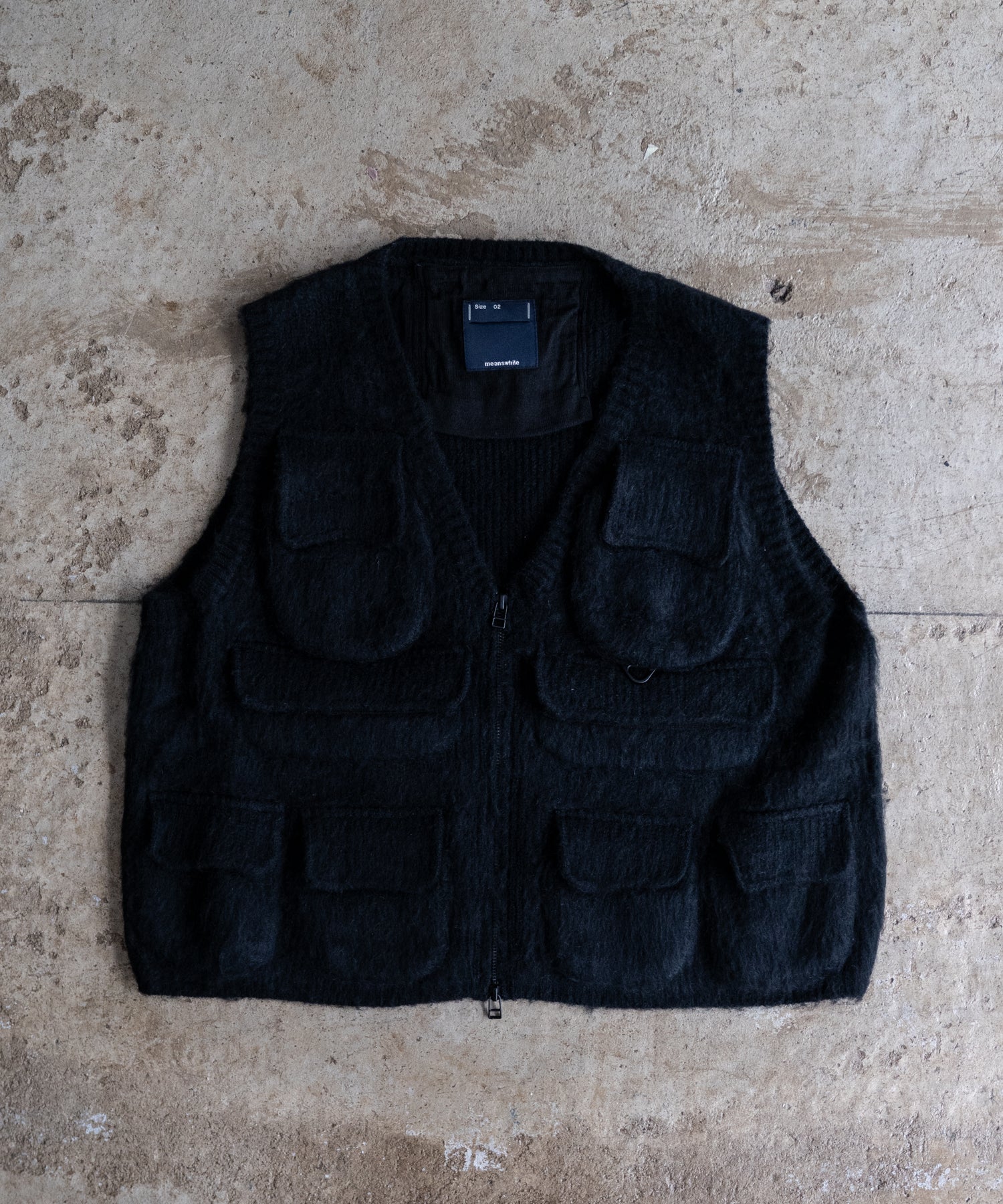 meanswhile ベスト Knit Luggage Vest / BLACK Detachable Knit