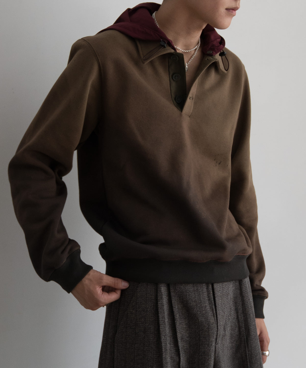 GRADATION HOODED POLO SWEATER